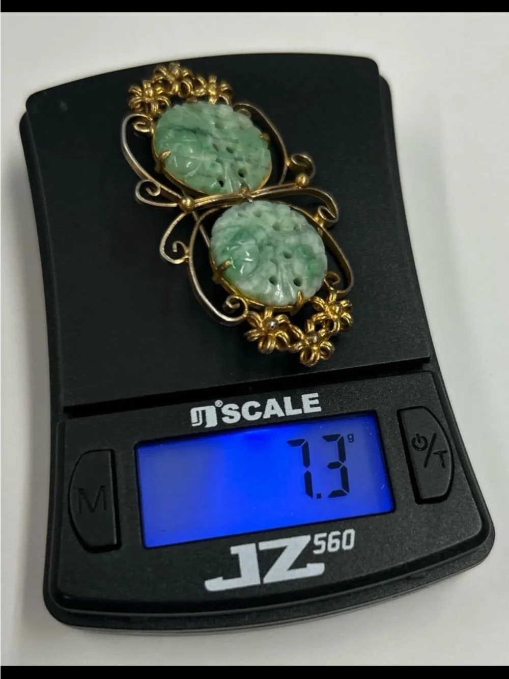 Chinese Export Gold Vermeil Filigree Silver Carved Jade Jadeite butterfly pin